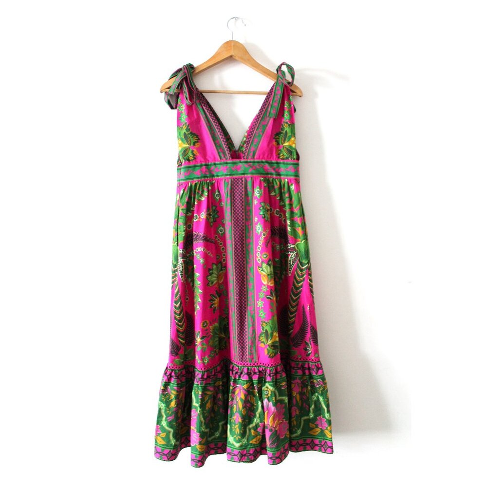 FARM Rio Ana Tapestry Midi Dress / Medium / Pink Floral Plunge - Picture 5 of 11